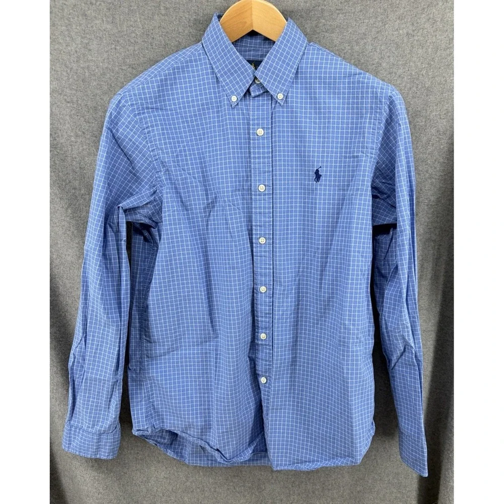 Polo Ralph Lauren Blue White Plaid Check Button Down Mens Medium Long Sleeve